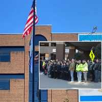 <p>At the flag ceremony for Robert Thornton at Hackensack University Medical Center</p>