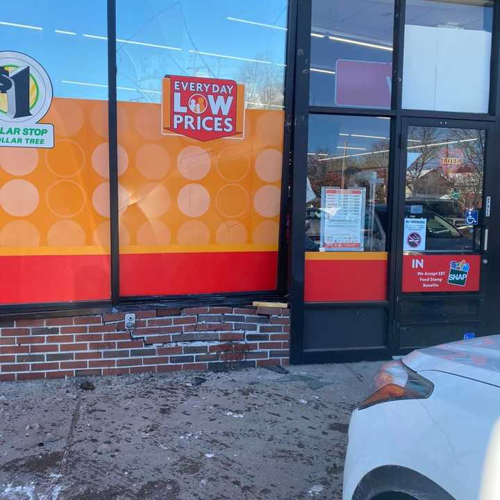 A Western Mass Family Dollar store was able to stay open after a car hit the front of the building.