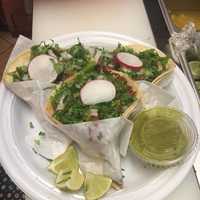 <p>A variety plate of tacos from El Cunano Deli.</p>