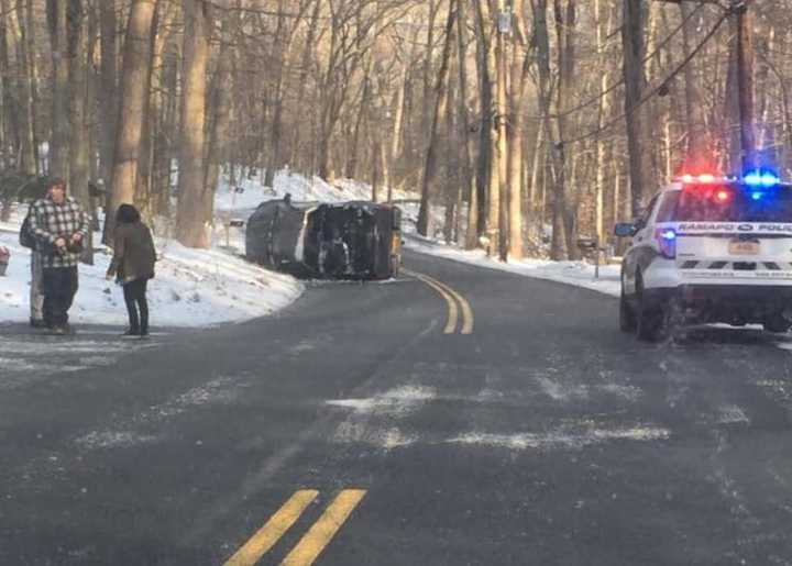 Ramapo Police on the scene of a single-vehicle crash on Wilder Road.