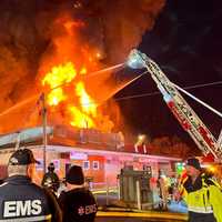 <p>Levittown Lanes fire</p>