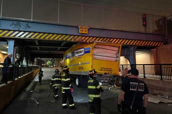 Stuck Truck Jams Bayonne Roadway