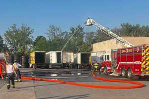 UPDATE: Suspicious Fire Near NJ Turnpike In Ridgefield Engulfs Box Trucks, Tire Stacks