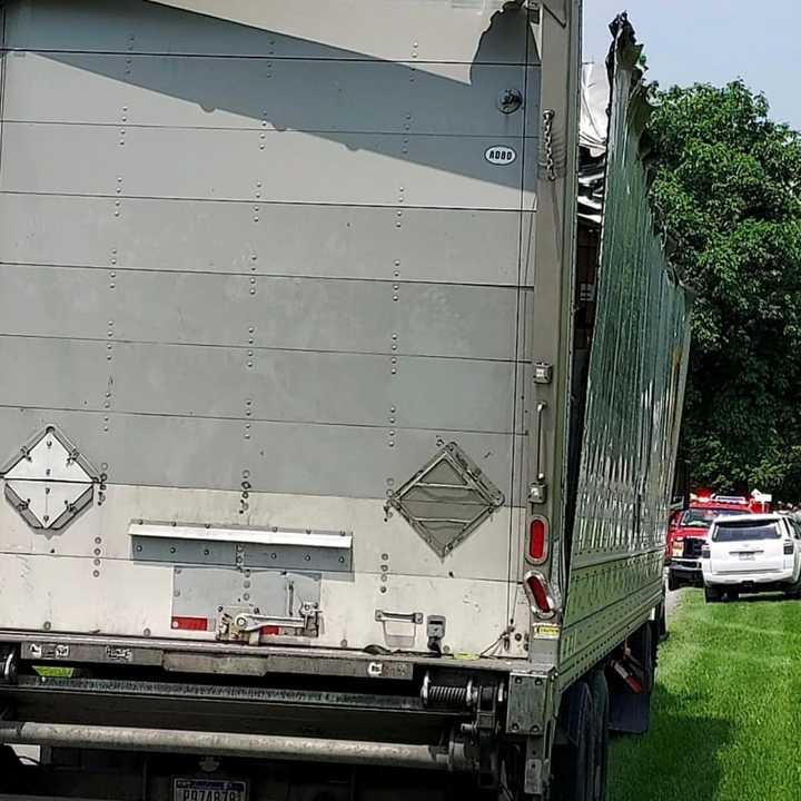 A UPS tractor-trailer veered off the roadway and slammed into a tree in the Lehigh Valley area, authorities said.