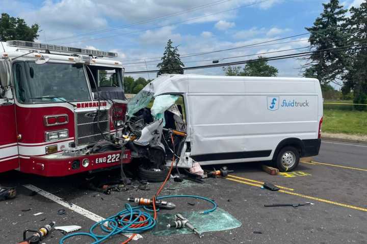 Delivery Driver Hospitalized After Crash With Firetruck In Bensalem: Officials