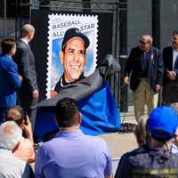 <p>The Yogi Berra &quot;forever stamp&quot; was revealed at a ceremony at the museum in 2021.</p>