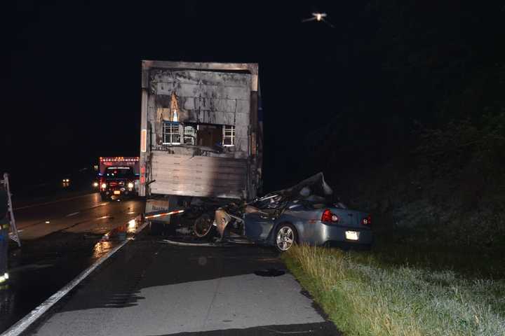 Woman Killed In Fiery Crash Into Tractor Trailer On RT 222