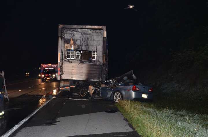 The scene of the deadly crash into a tractor-trailer in central Pennsylvania.