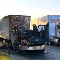 <p>Aftermath of the tractor-trailer fire on Route 17 in Ramsey.</p>