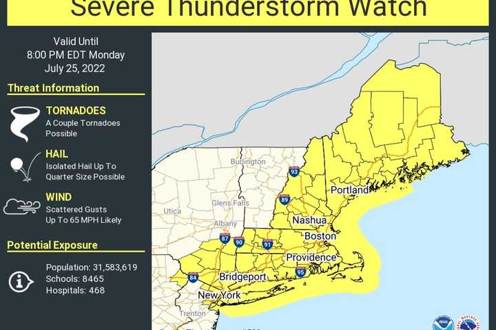 Severe Thunderstorm Watch Issued With 65 MPH Wind Gusts, Hail, Isolated Tornadoes Possible