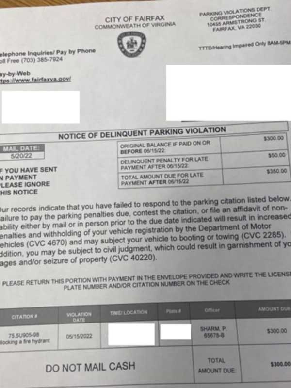 Fraudulent Parking Tickets Discovered By Fairfax Drivers: Police