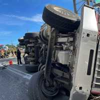 <p>At the scene of the dump truck rollover on eastbound Route 46 in Little Falls.</p>