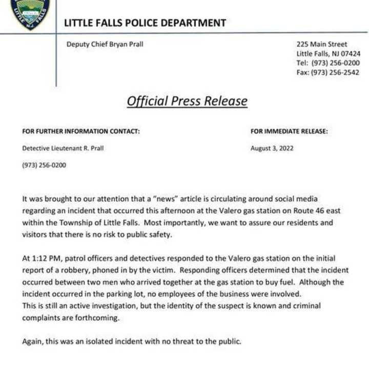 Little Falls Police Department release