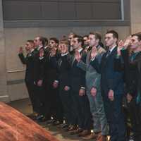 <p>The 25 new Yonkers police recruits being sworn in during a special ceremony.</p>