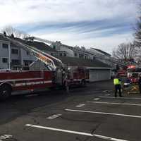 <p>Flames damaged a unit at the Rowayton Woods Condominiums on Wednesday afternoon in Norwalk.</p>