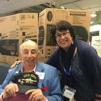 <p>World War II veteran Max Jacobowitz of New Rochelle with volunteer Alison Bergman. He will be on Saturday&#x27;s &quot;Honor Flight&quot; to Washington, D.C.</p>