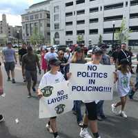 <p>Dozens walked in Hackensack to support laid off officers.</p>