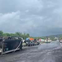 <p>Aftermath of the crash on northbound Route 287 in Mahwah.</p>