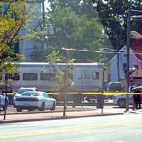 <p>Essex Street, Hackensack after man was struck by NJ TRANSIT train.</p>