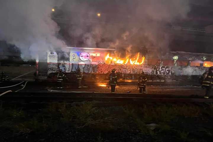 Abandoned Train Car Catches Fire At MBTA Maintenance Yard In Somerville