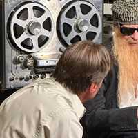 <p>ZZ Top guitarist Billy Gibbons with Mahwah Mayor Jim Wysocki at the Mahwah Museum.</p>