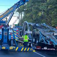 <p>Big Tows Inc. brought heavy wreckers for the job on northbound Route 17 in Saddle River.</p>