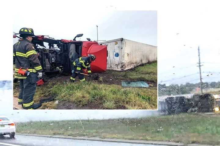 Banana Load Shifts, Tractor-Trailer Tips Exiting Route 80