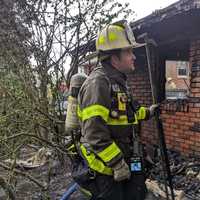 <p>At the scene of the garage fire on Roosevelt Street in Little Ferry.</p>