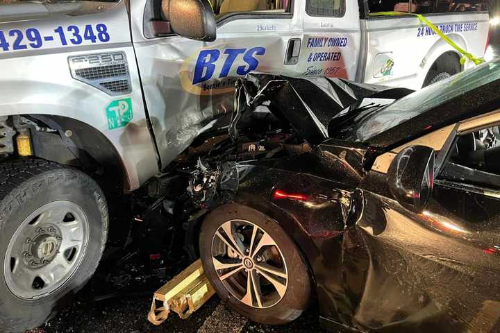 One Rescued After Car Crashes Into Pickup Truck Outside Fire Station In Bucks County