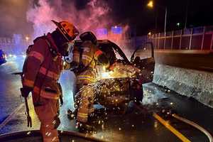 Suspects Flee After Stolen Car Chase Ends In Police Vehicle Crash Near MetLife Stadium