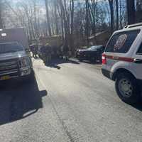 <p>All of the first responders lining the street.</p>