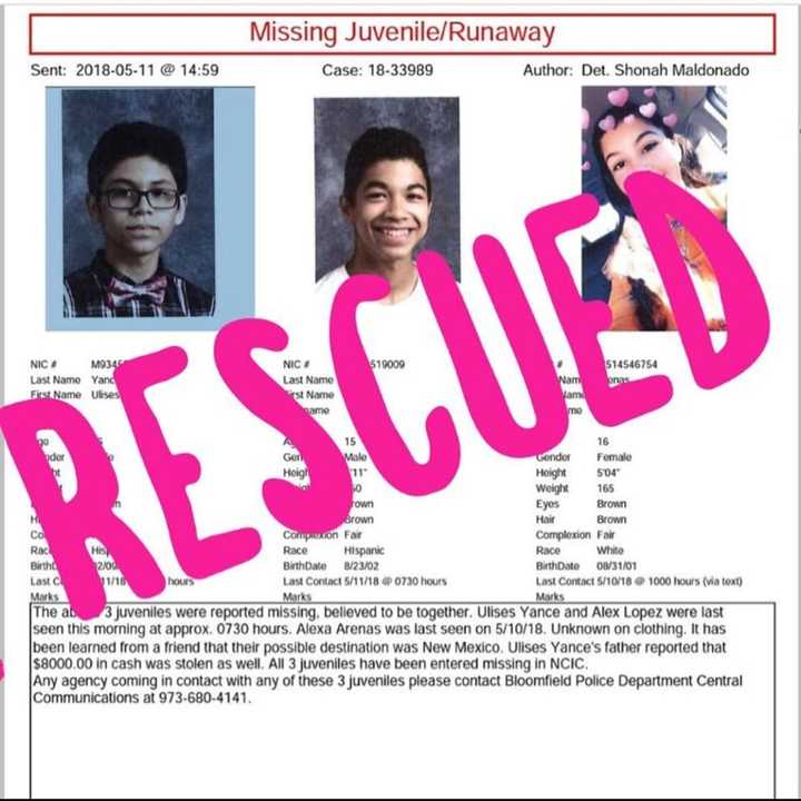 Three teens have been located after being reported missing out of Bloomfield last week.