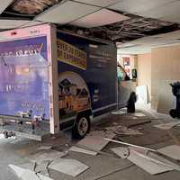 <p>The driver clearly misjudged the height of the parking garage of the Passaic Street building in Hackensack.</p>