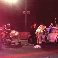 <p>At the crash scene on westbound Route 4 near Tuxedo Square in Teaneck on Wednesday, Jan. 18.</p>