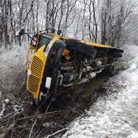 <p>One student was hospitalized after a school bus overturned on County Route 111 in Pittstown Friday morning, Jan. 20.</p>