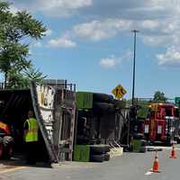<p>The tractor-trailer tipped coming off Route 80 in Teaneck.</p>