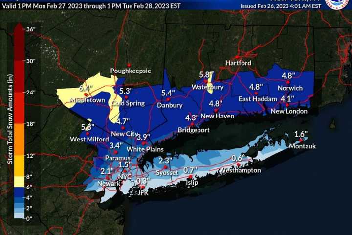 Here's How Much Snowfall To Expect In Westchester County From Approaching Winter Storm