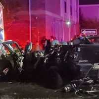 <p>Wreckage is left after Hackensack firefighters complete their work.</p>