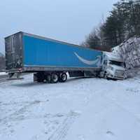 <p>An Amazon tractor-trailer crashed on I-84 in Willington, spilling fuel.</p>