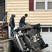 <p>The Lodi driver survived a wild crash that ended in the driveway of 125 Passaic Avenue at Wood Street in Hasbrouck Heights on Thursday, March 23.</p>