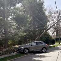 <p>The Audi SUV shattered the utility pole on West End Avenue in Ridgewood around noon Saturday, April 8.</p>