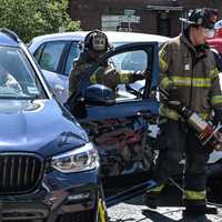 <p>Firefighters freed a driver after his SUV got T-boned by another at the corner of Kinderkamack Road and Westwood Avenue around 10:30 a.m. Sunday, May 7.</p>