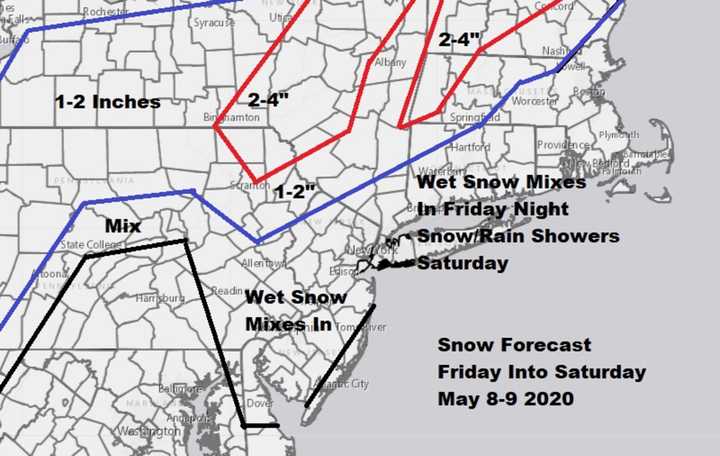 Cioffi&#x27;s homemade snowfall forecast map.