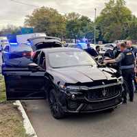 <p>The Maserati crashed multiple times before the occupants bailed out on Route 17 in Franklin Lakes.</p>