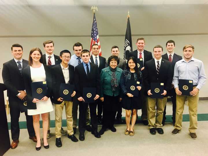 Rep. Nita Lowey with the students she nominated for the service academies.