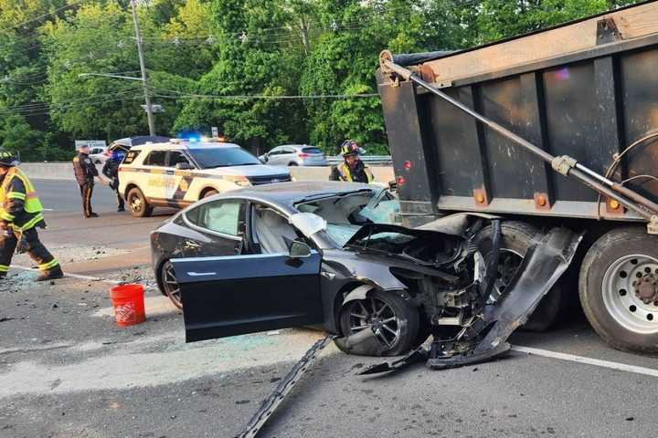 Horrific Route 4 Crash: Victim Freed, Hospitalized After Tesla Rear-Ends Dump Truck (PHOTOS)