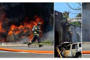 FIERY CRASH: SUV Rams Commercial Building, Bursts Into Flames In Leonia (PHOTOS)