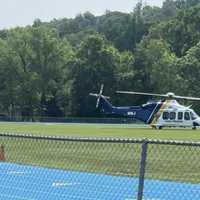 <p>New Jersey State Police medical helicopter lands at Hawthorne High School on Wednesday, May 24.</p>