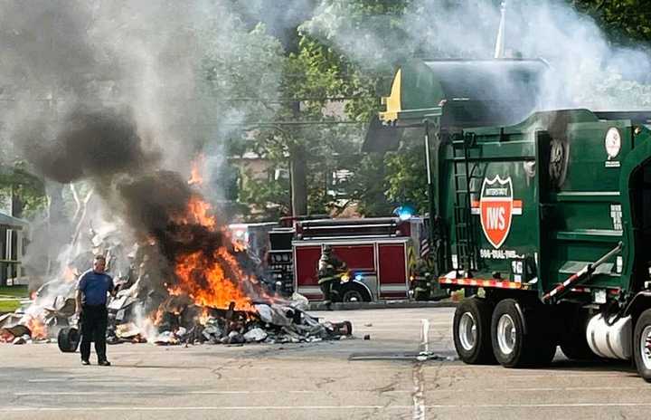 Wyckoff firefighters and DPW workers contained a garbage truck fire in the municipal complex on Wednesday, May 24.