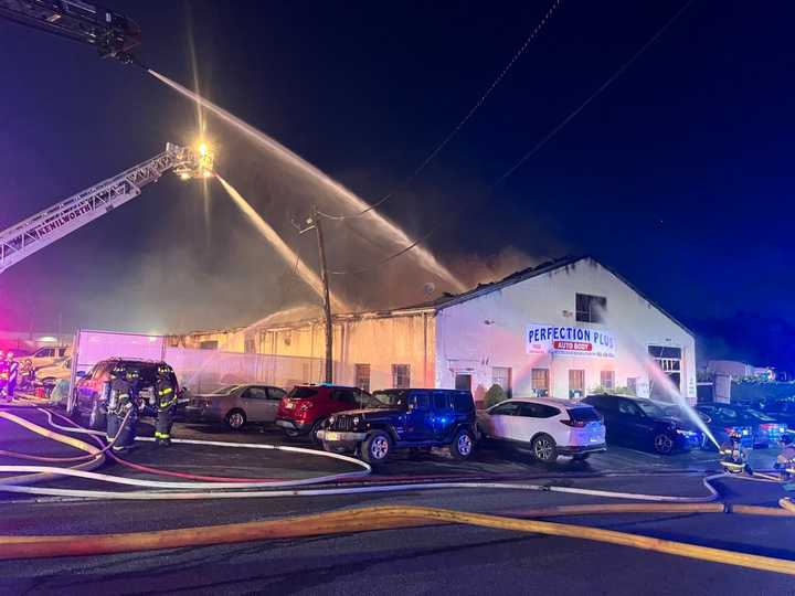 A fire at an autobody shop in Kenilworth.